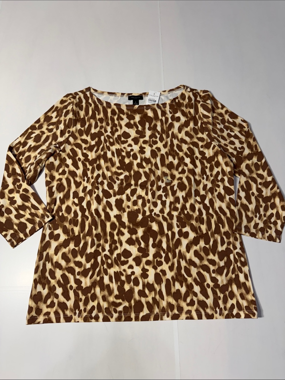 Ann Taylor Leopard Print 3/4 Sleeve Top - Brown/Cream M NWT